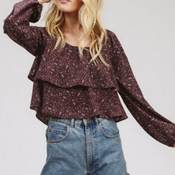 🌺SALE Plum floral ruffled top - Picture 3 of 8